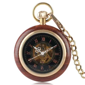 Montre Gousset Bois Rouge à Chiffre Romain