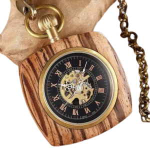 Montre Gousset Carré En Bois Brut