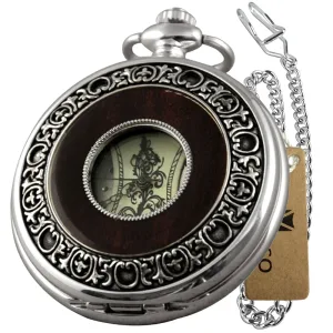 Montre Gousset Squelette Argent Couvercle Bois